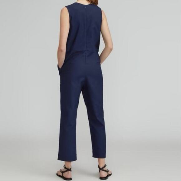 NWT Everlane The Structured V-Neck Cotton Jumpsuit In Navy Blue Size 00 - Picture 2 of 10
